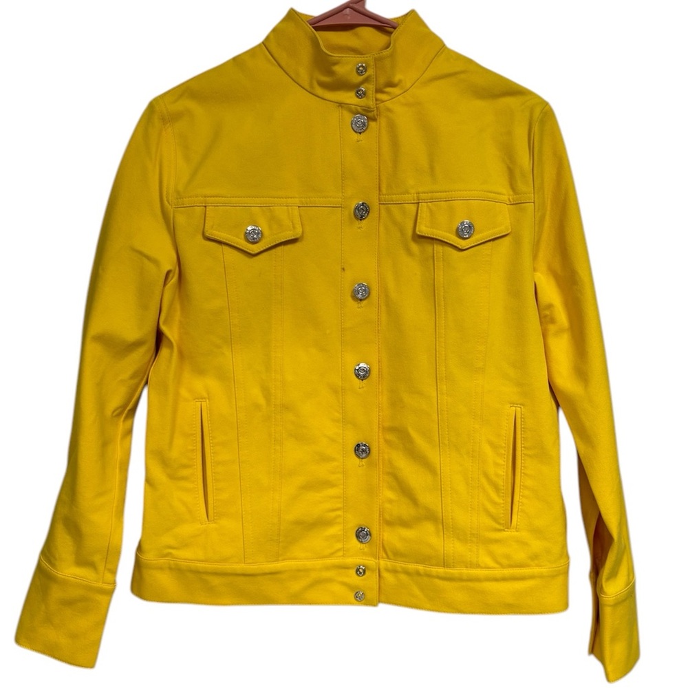 St. John Sport Marie Gray jacket yellow button pockets bright classic cotton S